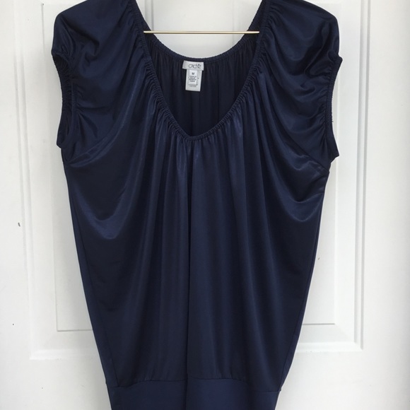 🤩Cache Dark Navy Blue Sheen Slouchy Casual Top - Picture 1 of 13